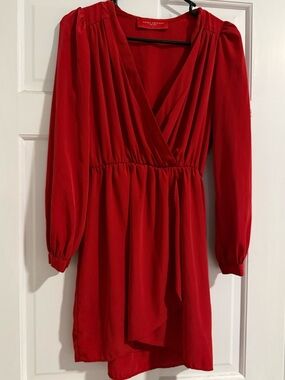 AKIRA Red Long-Sleeve Surplice Mini Dress